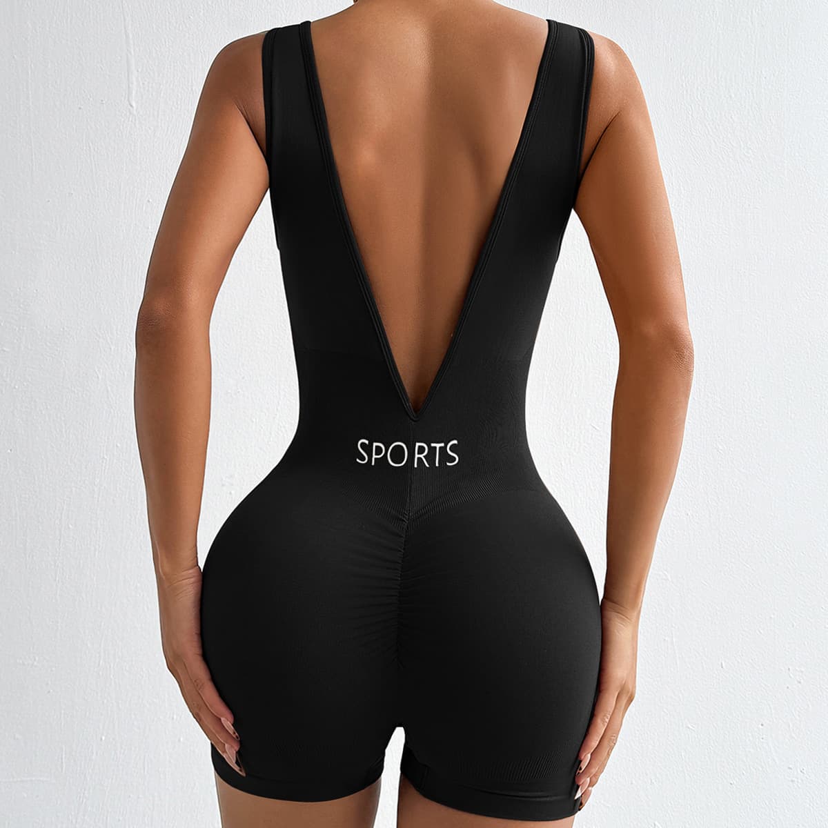 Muyao cross-border spot deep V waist yoga jumpsuit body shaping fitness suit tight short all-in-one sportswear for women 10