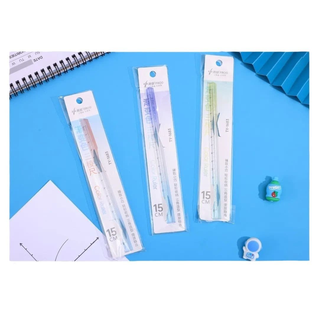 Little frog gradient color Mitsubishi ruler transparent three-dimensional ruler student scale 15cm ruler office examination 6