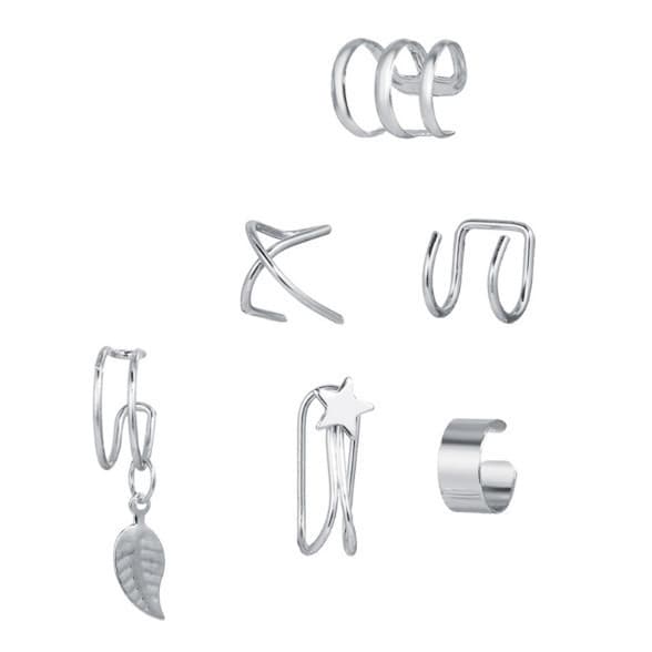 B004 European and American 6-piece set of rhinestone leaves hollow non-perforated cartilage earrings fashion earrings set of ear clips 6