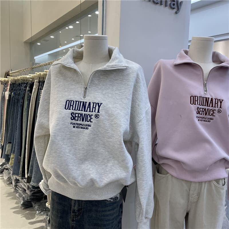 Korean exquisite embroidered half-zip pullover sweatshirt 2025 spring and autumn new product stand collar women's style simple temperament 3
