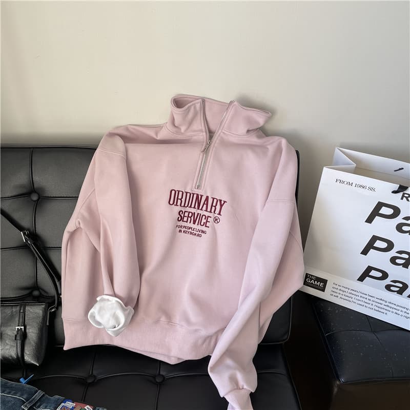 Korean exquisite embroidered half-zip pullover sweatshirt 2025 spring and autumn new product stand collar women's style simple temperament 6