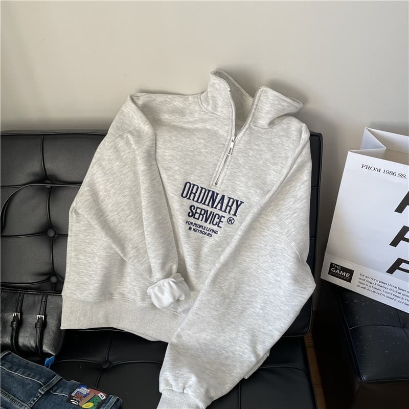 Korean exquisite embroidered half-zip pullover sweatshirt 2025 spring and autumn new product stand collar women's style simple temperament 7