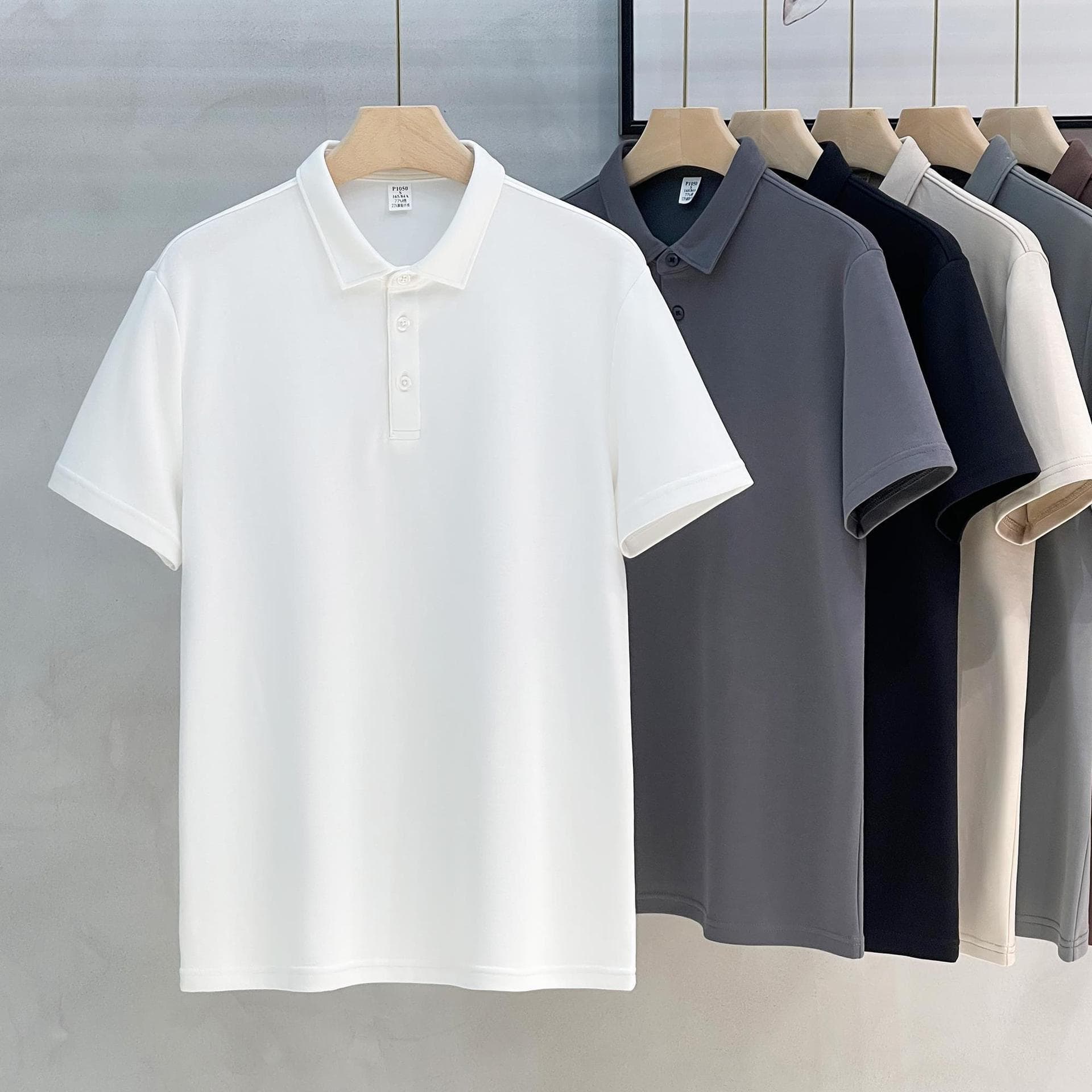 Heavy cotton solid color POLO shirt lapel light mature business short-sleeved T-shirt commuter men's spring and summer shirt work clothes 4
