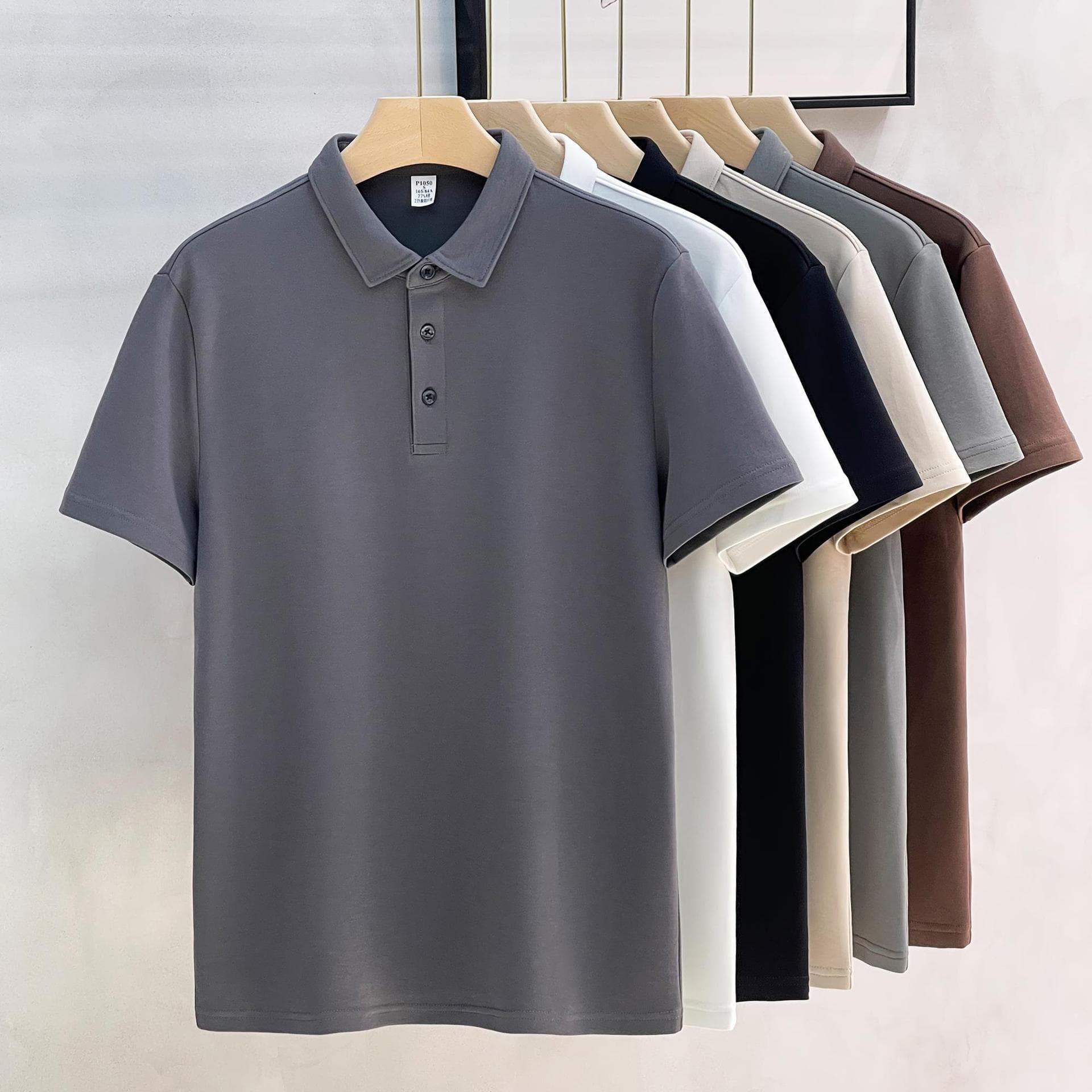 Heavy cotton solid color POLO shirt lapel light mature business short-sleeved T-shirt commuter men's spring and summer shirt work clothes 5
