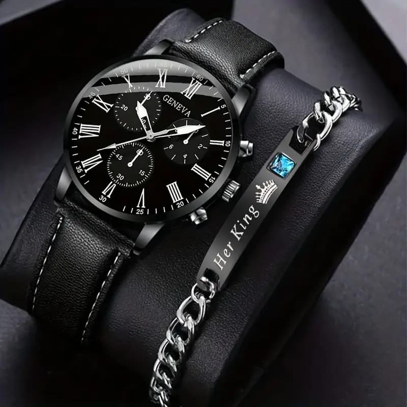 GENEVA trendy men's cross-border belt watch men's simple business watch men's suit men's one-piece drop shipping 2