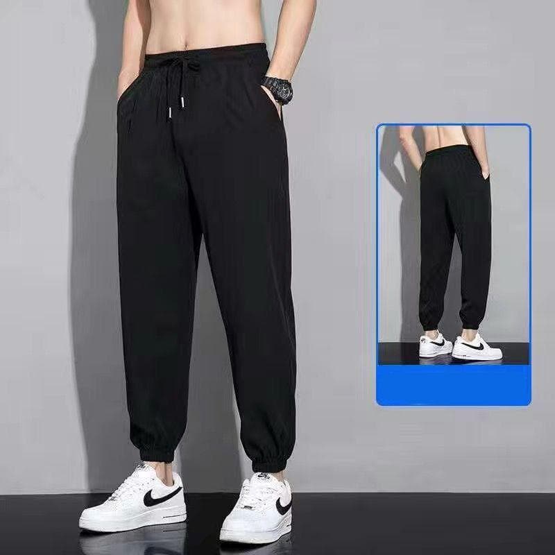 2025 New Summer Ice Silk Stretch Pants Men's Thin Trendy Brand Leg-tie Loose Sports and Casual Pants 7