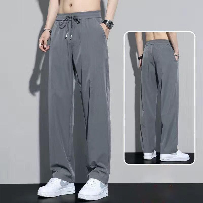 2025 New Summer Ice Silk Stretch Pants Men's Thin Trendy Brand Leg-tie Loose Sports and Casual Pants 8