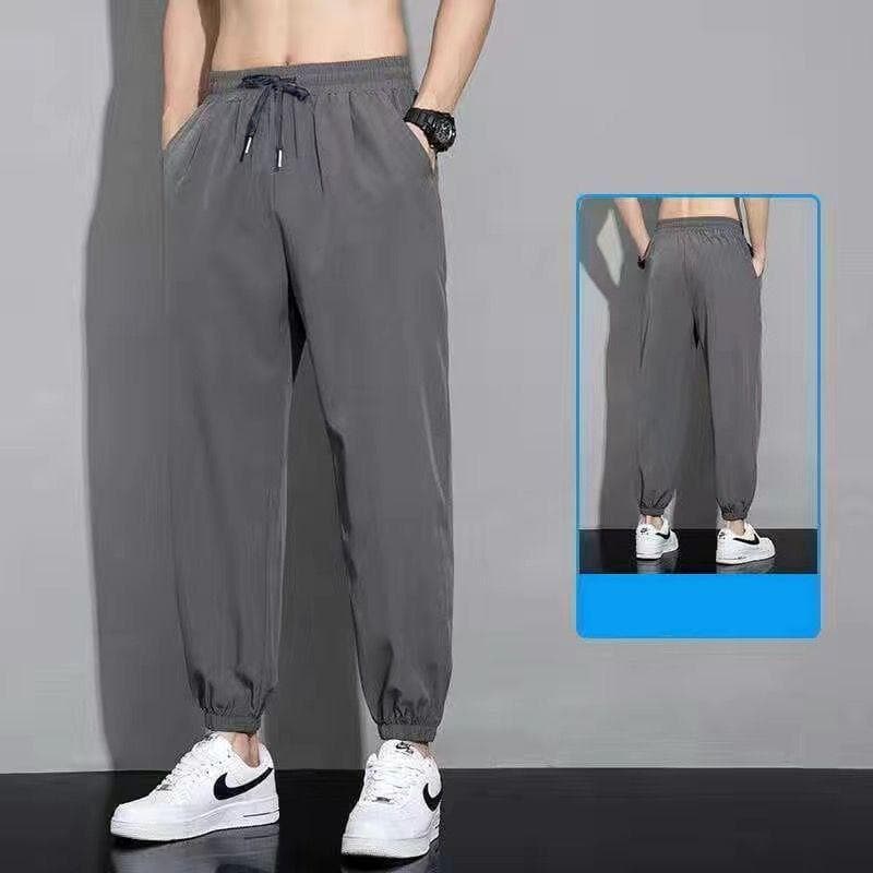 2025 New Summer Ice Silk Stretch Pants Men's Thin Trendy Brand Leg-tie Loose Sports and Casual Pants 9