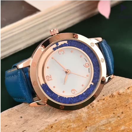Customized women's watch waterproof quartz analog round easy to read business commuting versatile blue belt women's watch 3