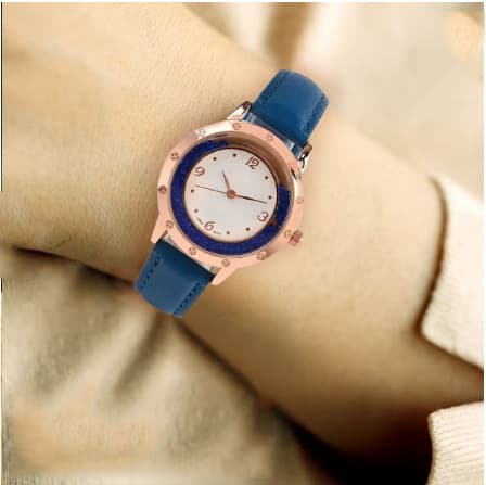 Customized women's watch waterproof quartz analog round easy to read business commuting versatile blue belt women's watch 4