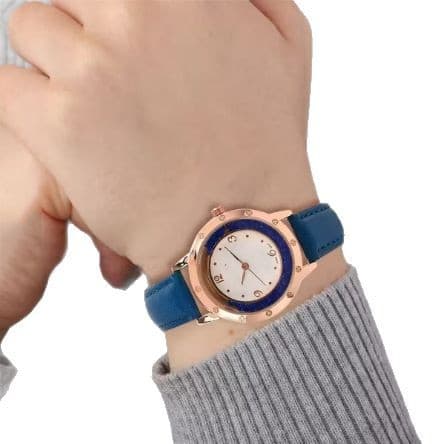 Customized women's watch waterproof quartz analog round easy to read business commuting versatile blue belt women's watch 6