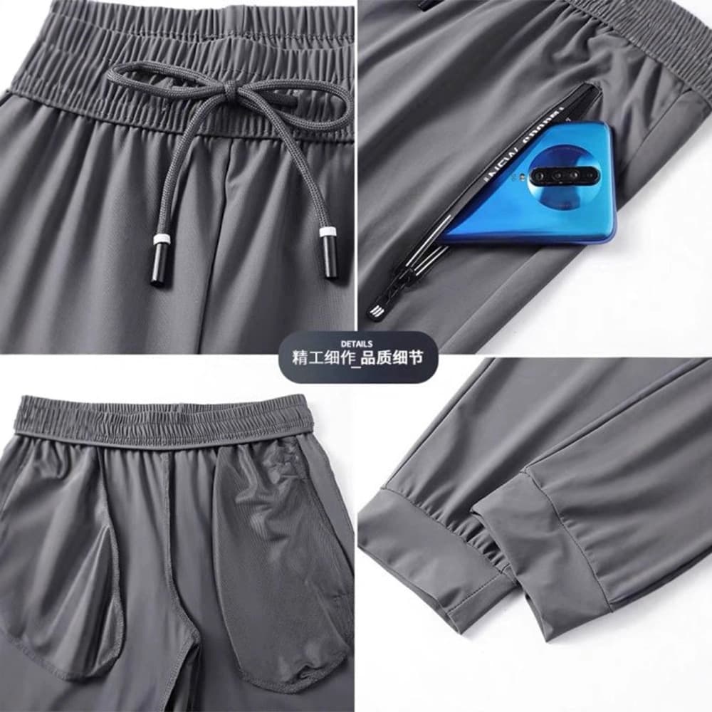 Ultra-thin pants, summer leg-tie men's ice silk pants, breathable casual pants, sports pants, quick-drying pants, men's stretch straight large size 6