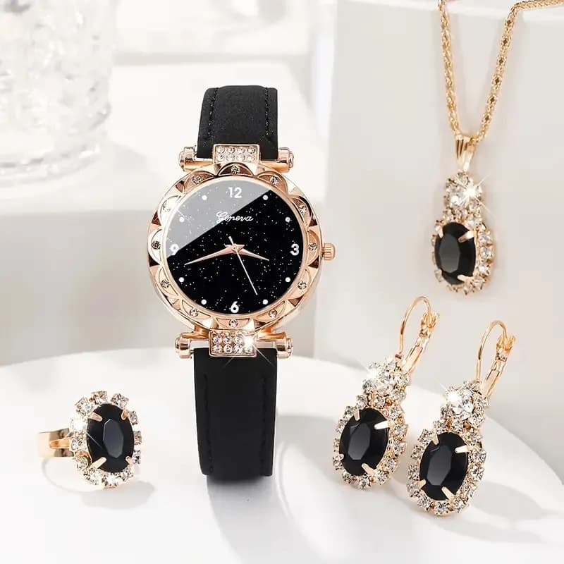 Ladies Watch 5 Piece Set Luxury Rhinestone Ladies Fashion Elegant Watch Quartz Watch Girls Watch Bracelet Gift 2