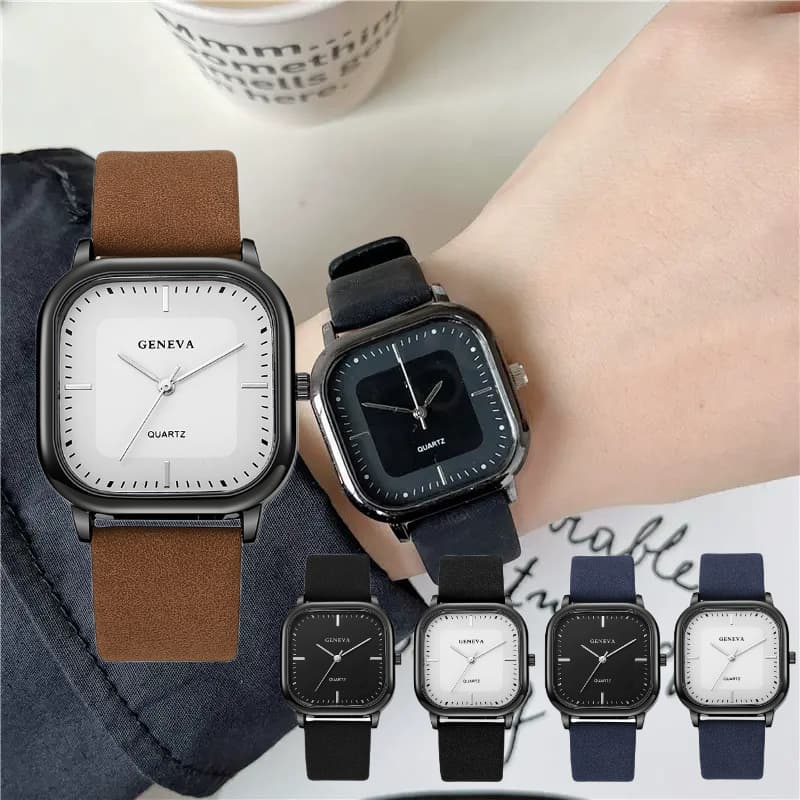 Square watch unisex fashionable quartz watch simple trendy imitation leather decorative alloy manufacturer wholesale 2