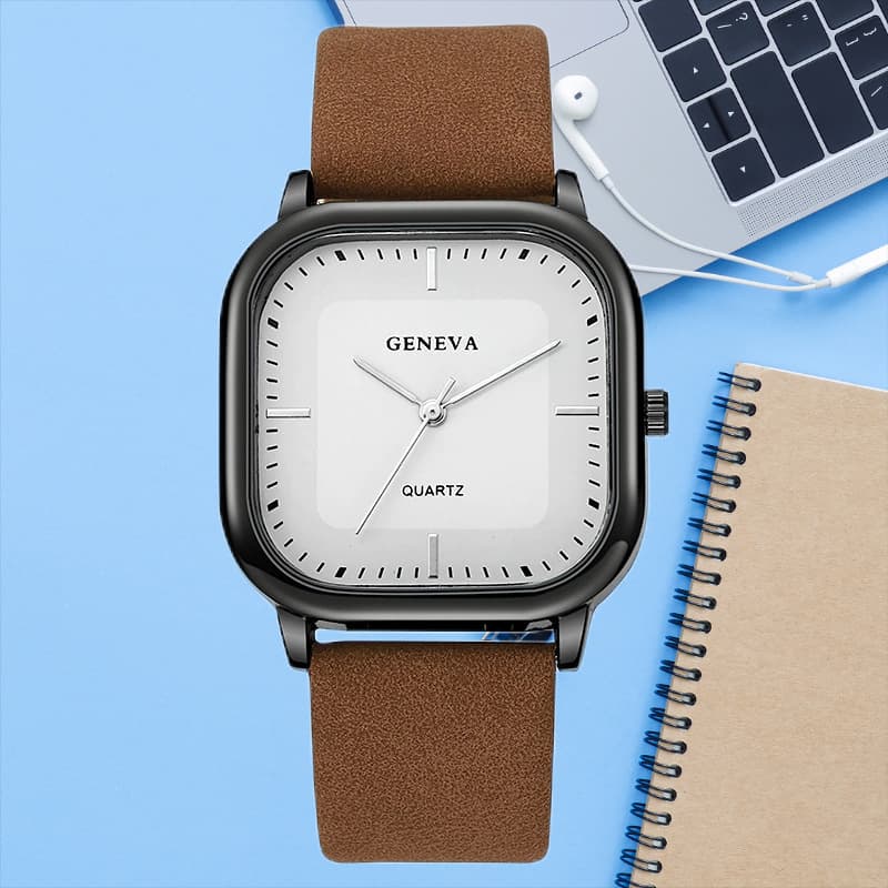 Square watch unisex fashionable quartz watch simple trendy imitation leather decorative alloy manufacturer wholesale 4