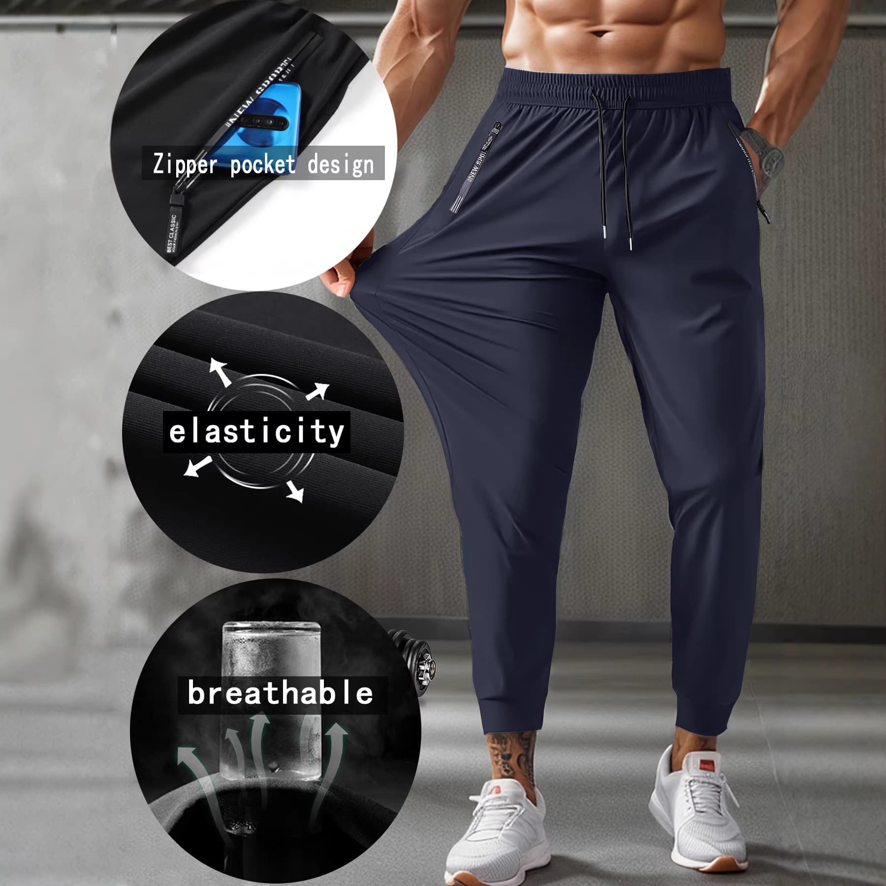 Men's summer nylon ice silk trousers men's thin breathable large size casual stretch trousers flat-footed quick-drying trousers 2