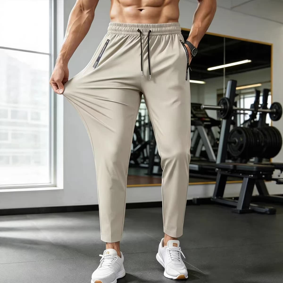 Men's summer nylon ice silk trousers men's thin breathable large size casual stretch trousers flat-footed quick-drying trousers 3