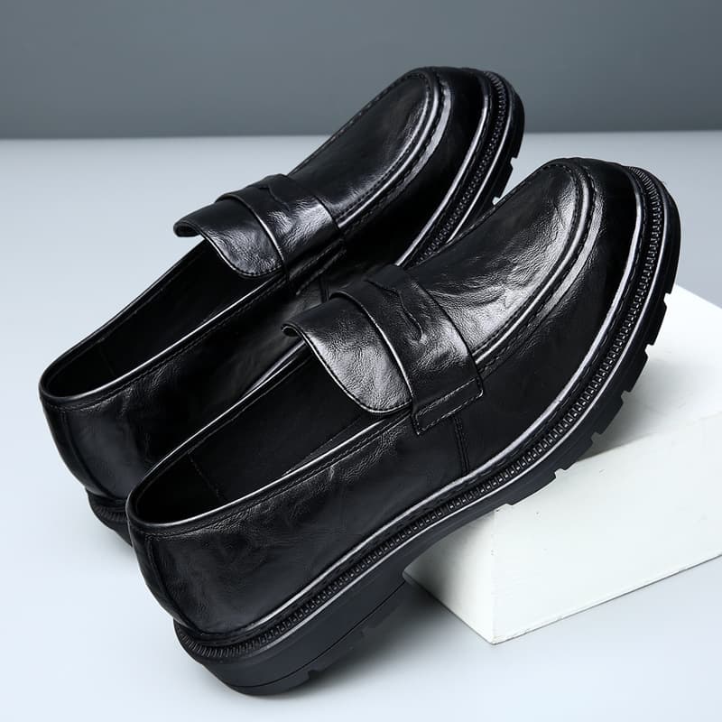 Leather shoes for men, autumn new business men's shoes, thick-soled slip-on casual leather shoes, comfortable and lightweight lazy loafers 5
