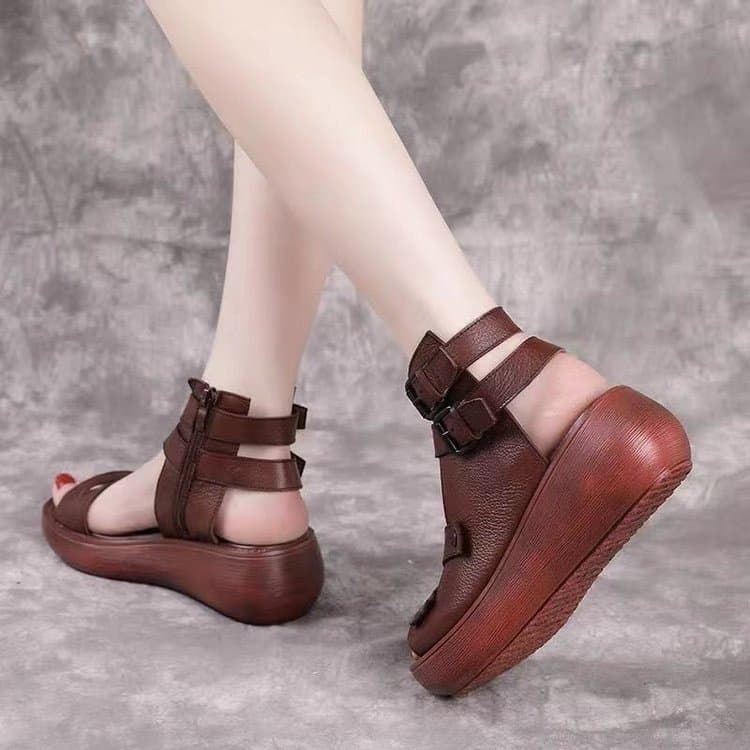 High-heeled fashion women's shoes 2025 summer new Roman shoes for women high-top soft leather wedge sandals thick-soled sandals for women 3