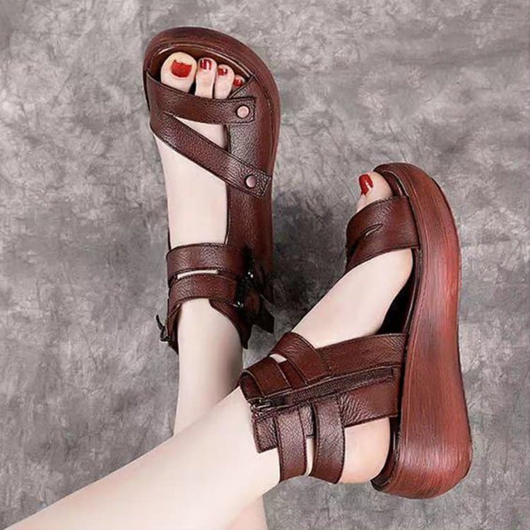 High-heeled fashion women's shoes 2025 summer new Roman shoes for women high-top soft leather wedge sandals thick-soled sandals for women 4