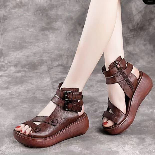 High-heeled fashion women's shoes 2025 summer new Roman shoes for women high-top soft leather wedge sandals thick-soled sandals for women 5