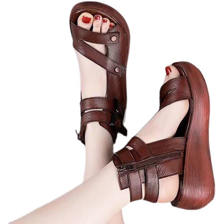 High-heeled fashion women's shoes 2025 summer new Roman shoes for women high-top soft leather wedge sandals thick-soled sandals for women 6