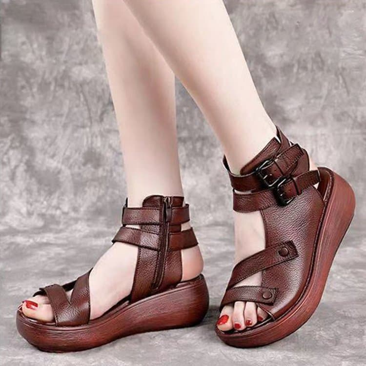 High-heeled fashion women's shoes 2025 summer new Roman shoes for women high-top soft leather wedge sandals thick-soled sandals for women 8