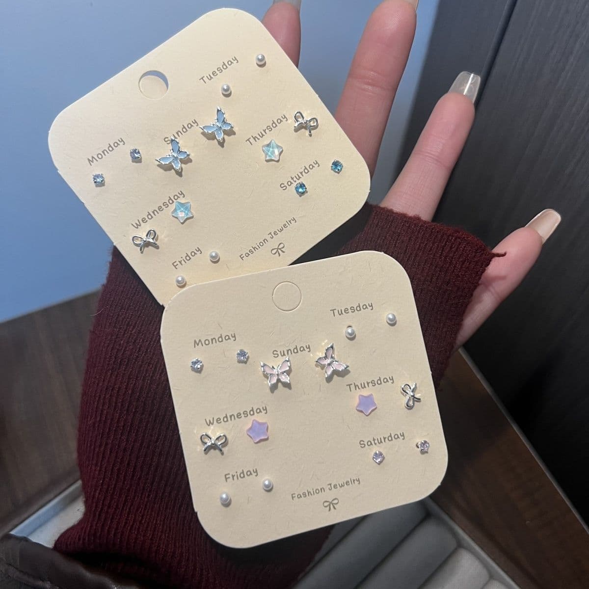 Kasuga Forest Sweet Butterfly Earring Set Wholesale Small Fresh Elegant Cute Compact Versatile Pearl Earrings for Women 2