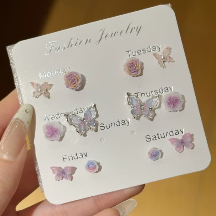 Kasuga Forest Sweet Butterfly Earring Set Wholesale Small Fresh Elegant Cute Compact Versatile Pearl Earrings for Women 7