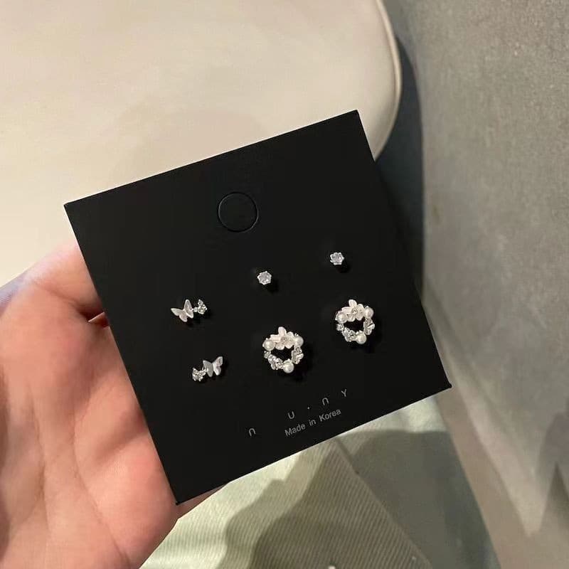Kasuga Forest Sweet Butterfly Earring Set Wholesale Small Fresh Elegant Cute Compact Versatile Pearl Earrings for Women 9