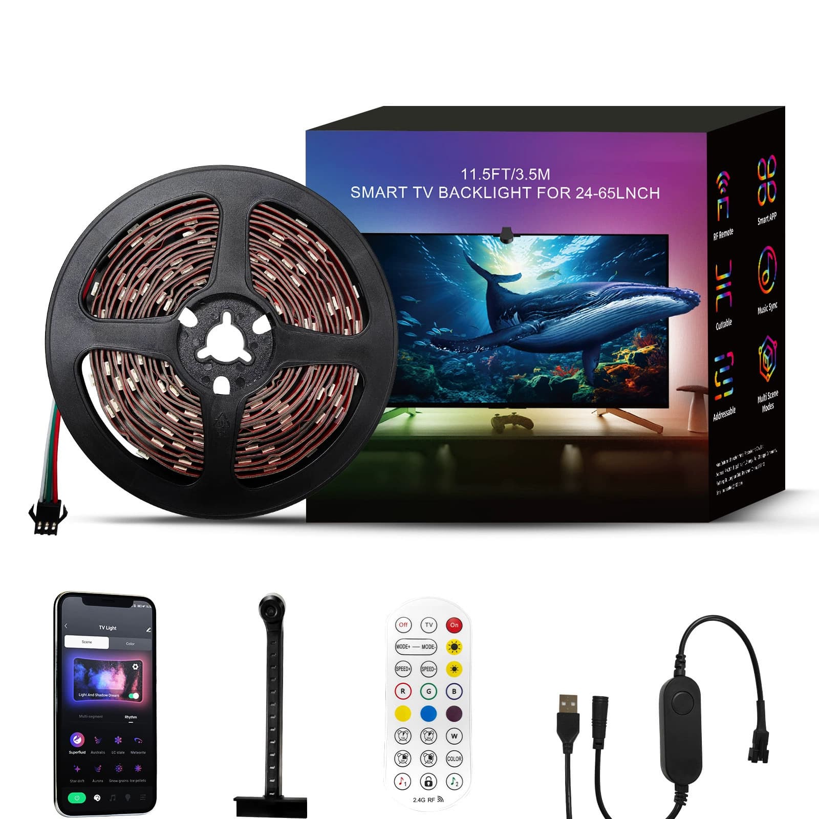 TV background same-screen light strip with smart Bluetooth phantom RGB display TV synchronization with screen atmosphere music light strip 2
