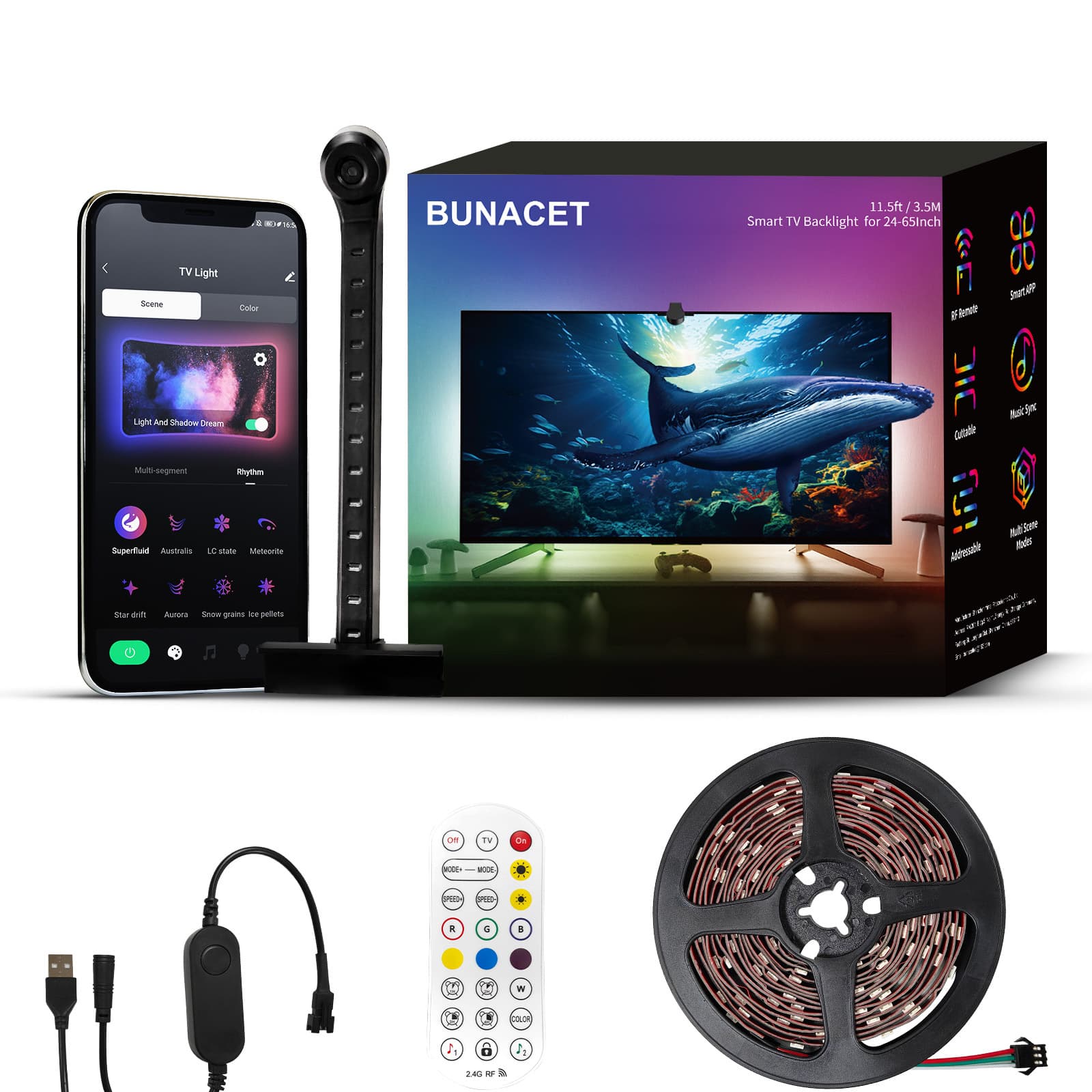 TV background same-screen light strip with smart Bluetooth phantom RGB display TV synchronization with screen atmosphere music light strip 8