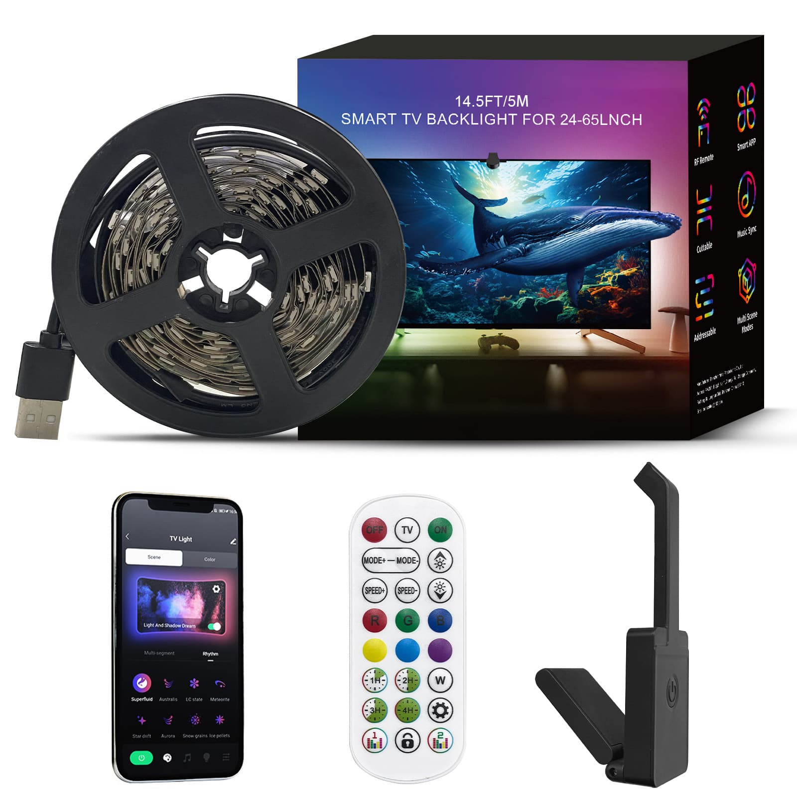 TV background same-screen light strip with smart Bluetooth phantom RGB display TV synchronization with screen atmosphere music light strip 9