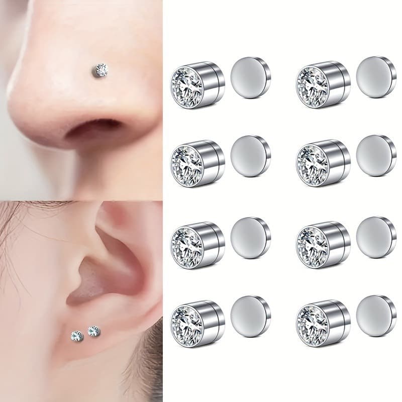 Cross-border rhinestone diamond magnet ear clip men's earrings earrings circles women's trendy personality high-end light luxury Amazon