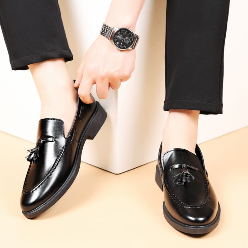 Autumn tassel slip-on loafers, versatile youth suits, beanie leather shoes, men's Korean style British men's shoes, groomsmen's shoes, trendy 4