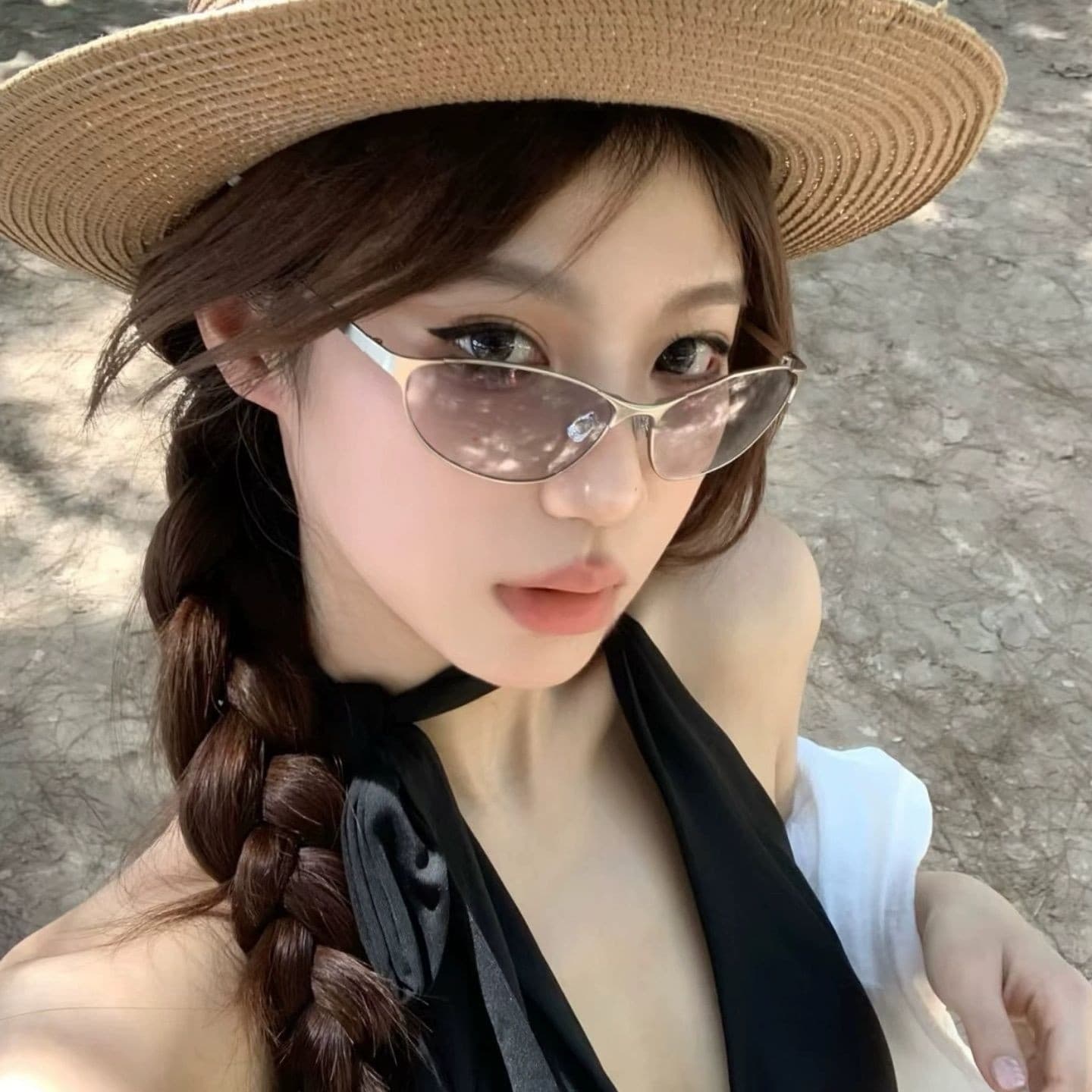 High-looking retro metal cat-eye sunglasses for women outdoor punk no-makeup artifact glasses frame Korean style men's sunglasses 2