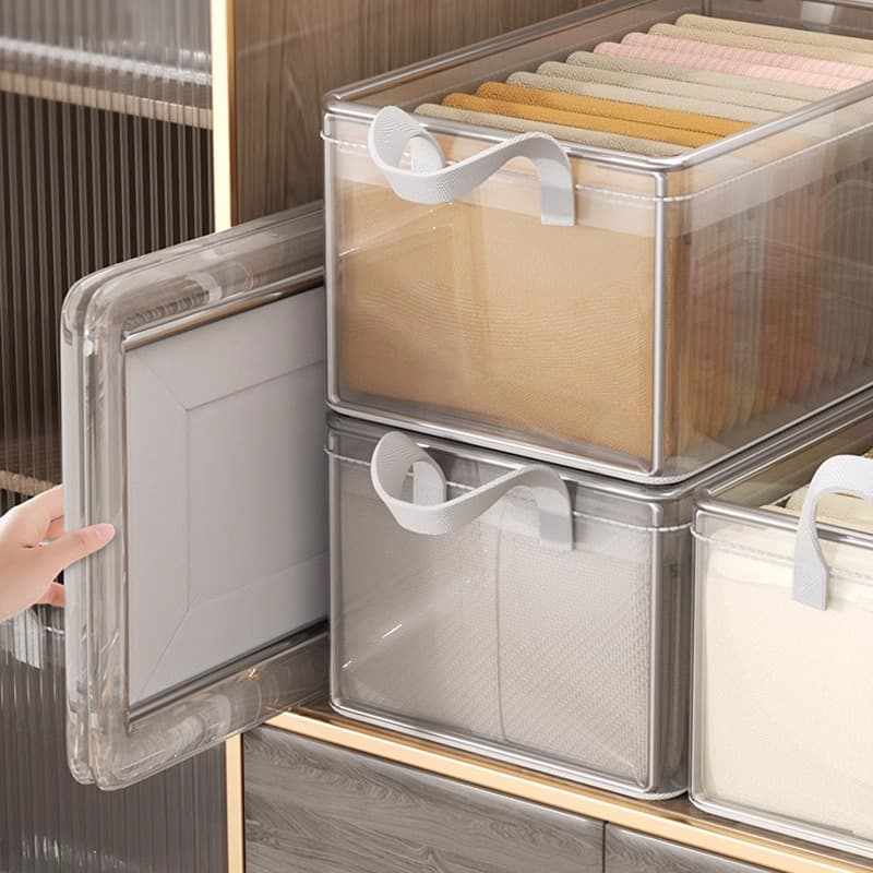 Clothes storage box, home wardrobe, layered organizing box for clothes and pants, transparent folding storage basket frame special 3