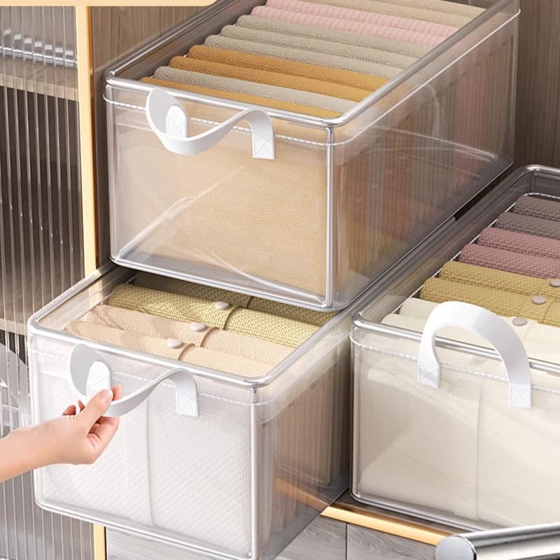 Clothes storage box, home wardrobe, layered organizing box for clothes and pants, transparent folding storage basket frame special 5