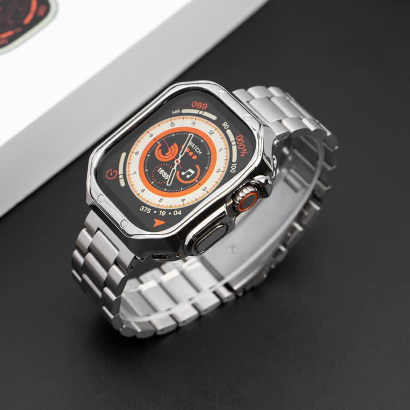 Suitable for Apple Watch Ultra 8 7 tpu case + stainless steel folding buckle three-bead strap 4