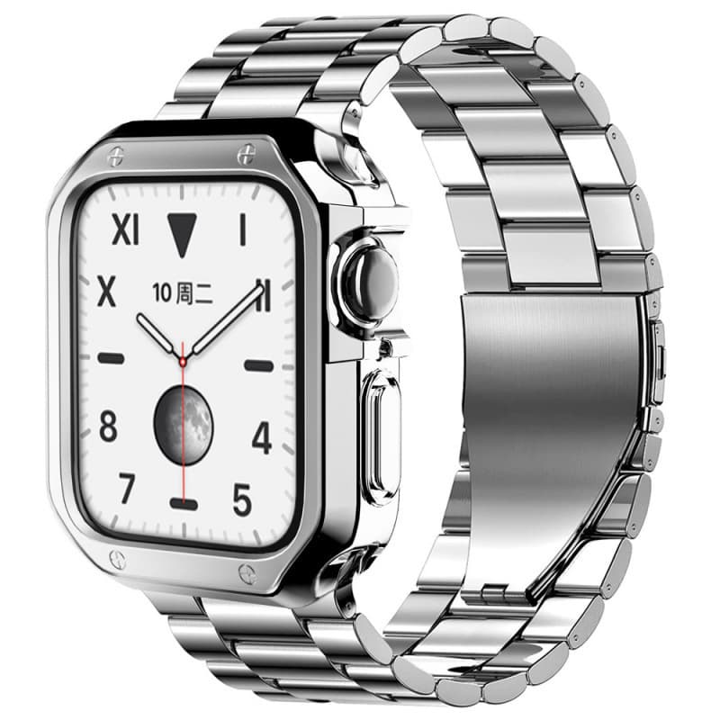 Suitable for Apple Watch Ultra 8 7 tpu case + stainless steel folding buckle three-bead strap 8