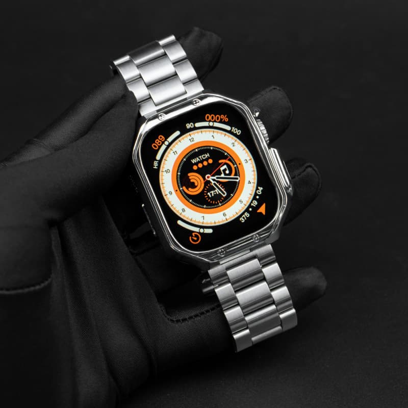 Suitable for Apple Watch Ultra 8 7 tpu case + stainless steel folding buckle three-bead strap