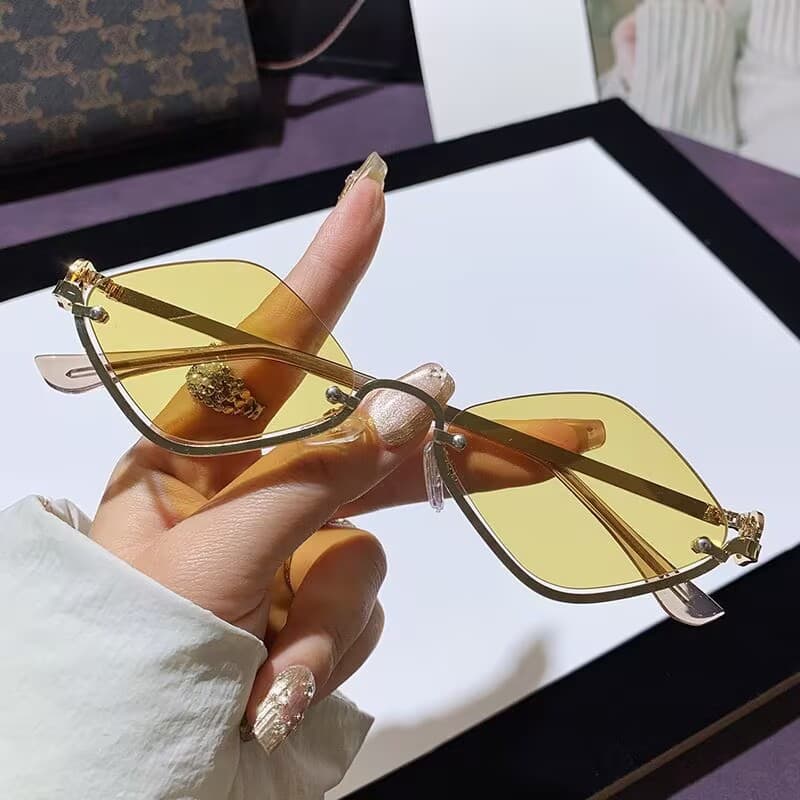 New half-frame rhombus sunglasses metal women's sunglasses European and American fashion cross-border small frame high-end sunglasses 4