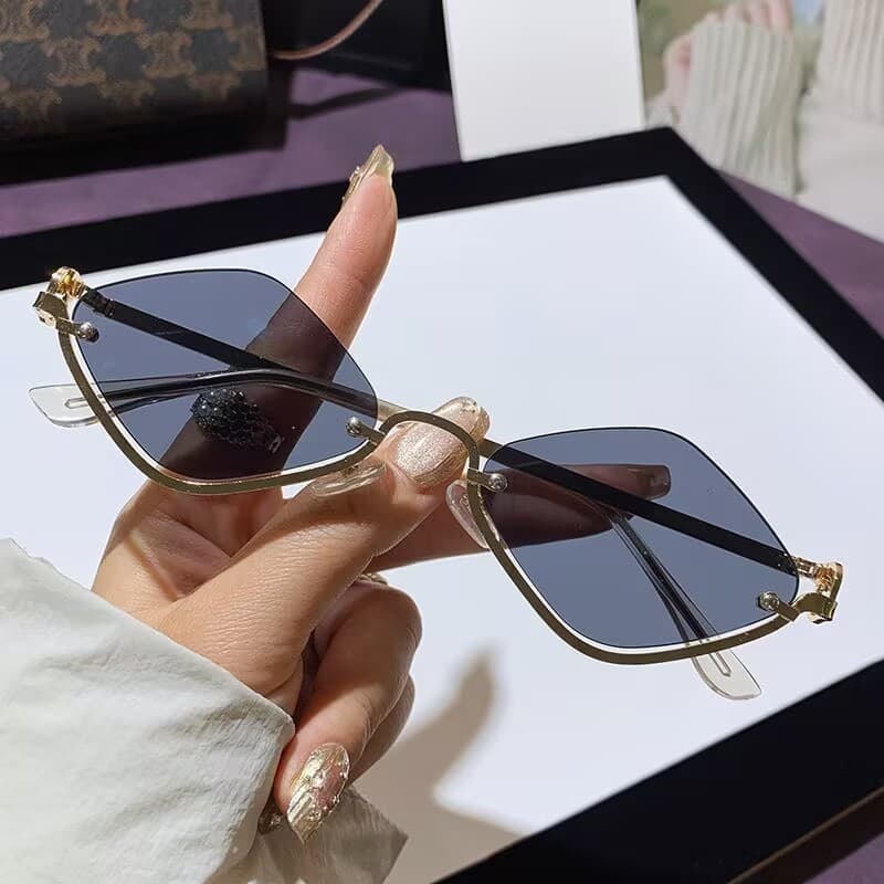 New half-frame rhombus sunglasses metal women's sunglasses European and American fashion cross-border small frame high-end sunglasses 7