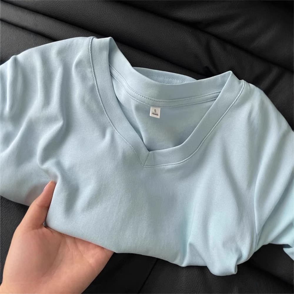 92 Cotton Blue Right Shoulder Short Sleeve T-Shirt Women's Summer Slim Fit Western Style Pleated Waist Short T-shirt Top 5