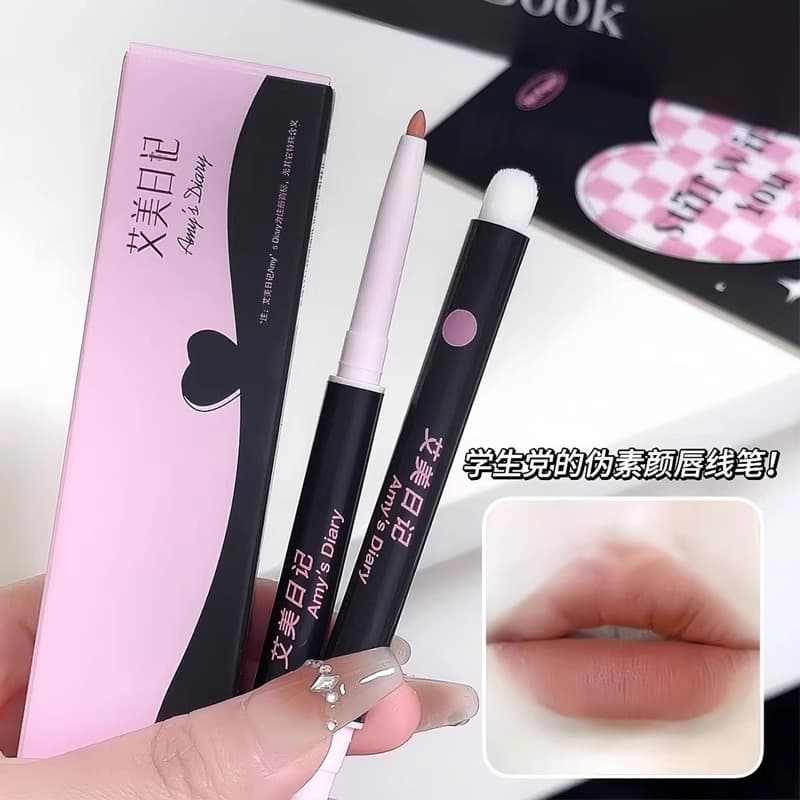 Double-ended lip liner lip brush two-in-one waterproof long-lasting non-stick cup naturally outlines lip shape nude lipstick pen lipstick 2