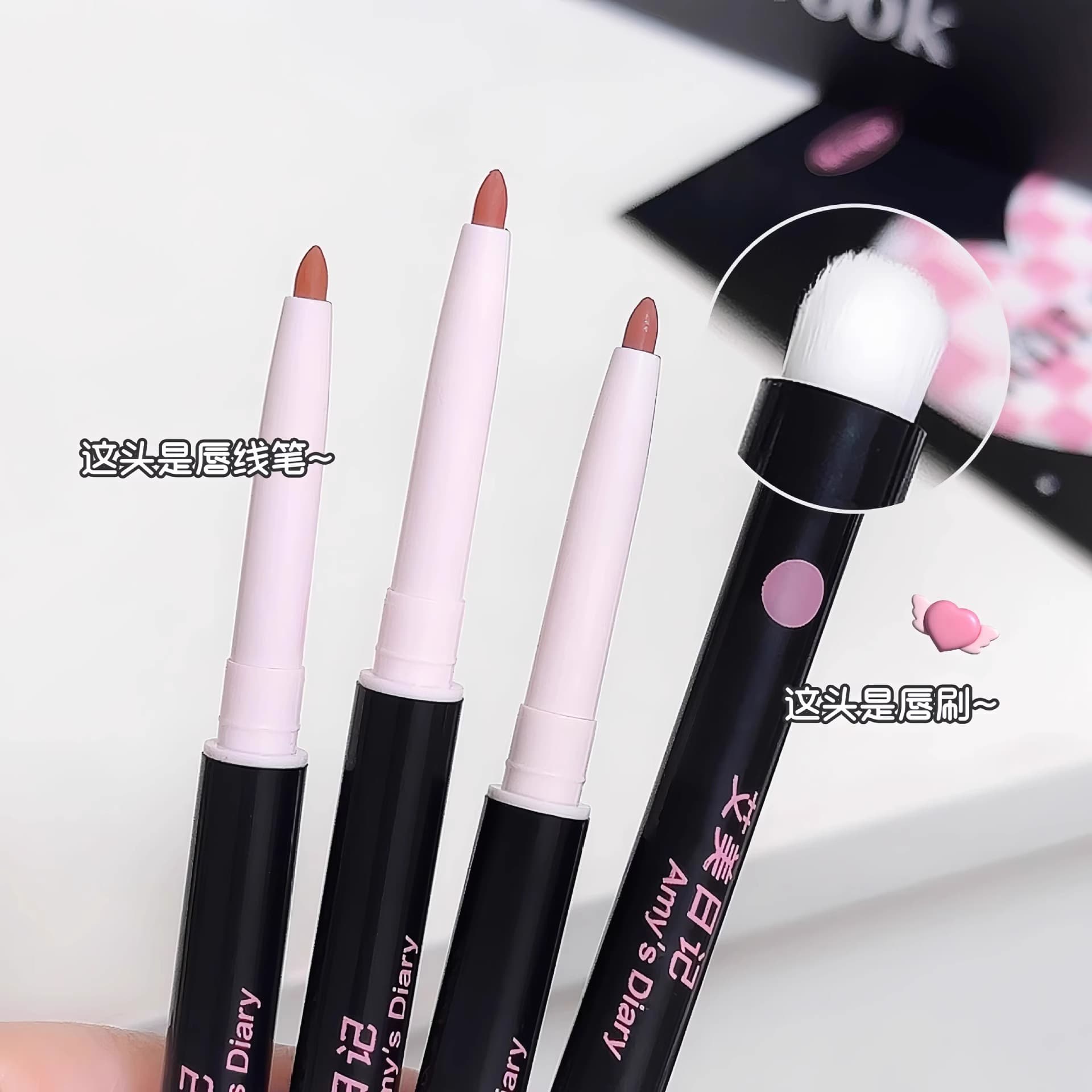 Double-ended lip liner lip brush two-in-one waterproof long-lasting non-stick cup naturally outlines lip shape nude lipstick pen lipstick 5
