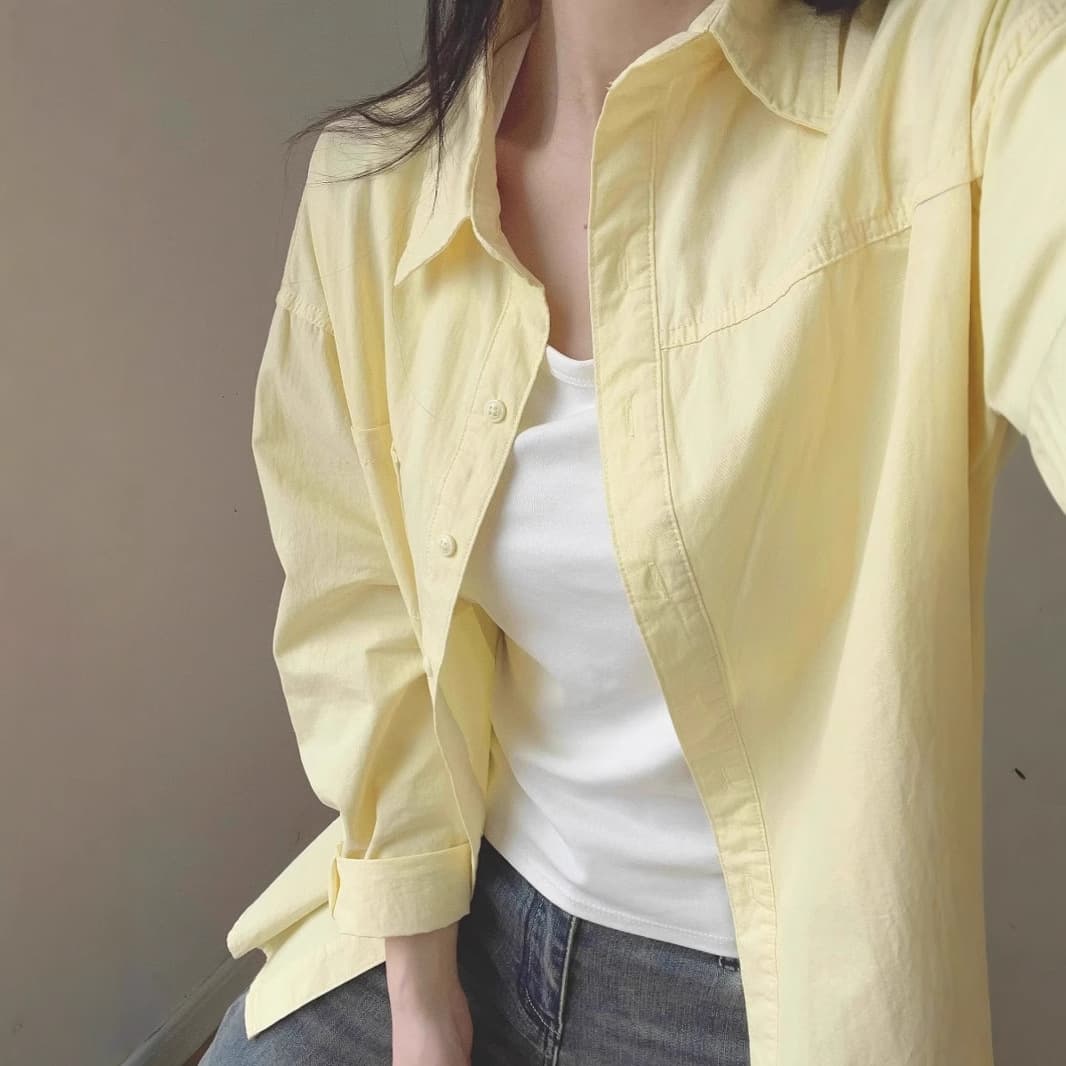 2025 New Dopamine Milk Yellow Pure Cotton Shirt Women's Summer Layer Loose Shirt Jacket Wear Outer Sun Protection 2