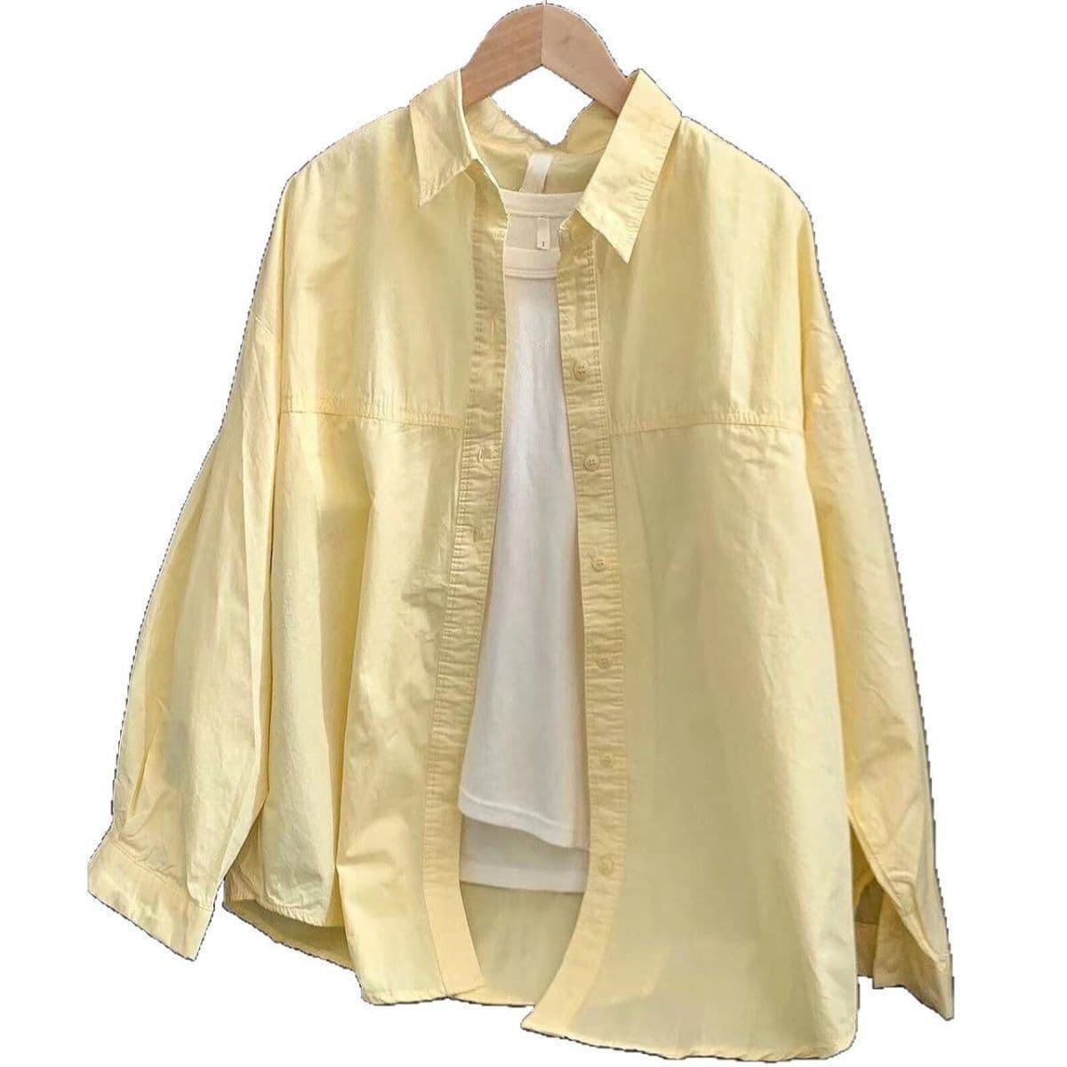 2025 New Dopamine Milk Yellow Pure Cotton Shirt Women's Summer Layer Loose Shirt Jacket Wear Outer Sun Protection 6