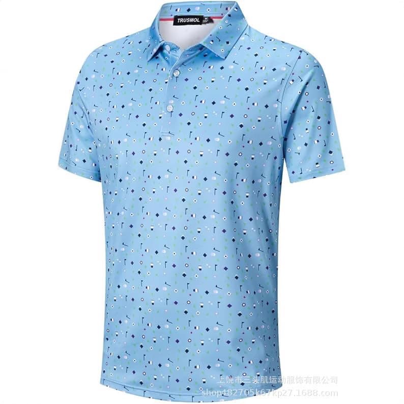Men's Golf Shirt Dry Slim Printed Short Sleeve Moisture Wicking Golf Polo Shirt 4