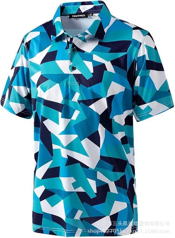 Men's Golf Shirt Dry Slim Printed Short Sleeve Moisture Wicking Golf Polo Shirt 9